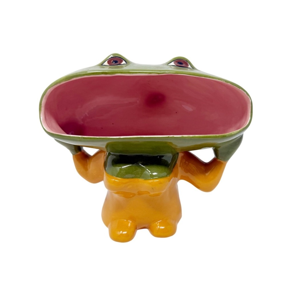 Vintage 1976 Wide Mouth Ceramic Female Frog Sponge Holder Signed